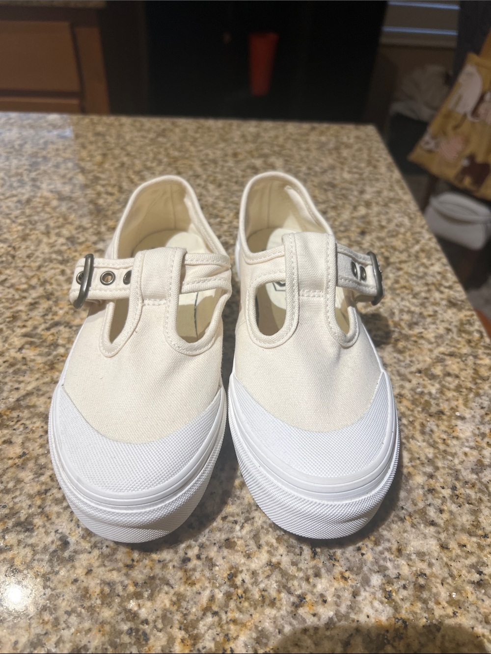 Vans Women's Cream Canvas Mary Jane Sneakers with White Rubber Toe